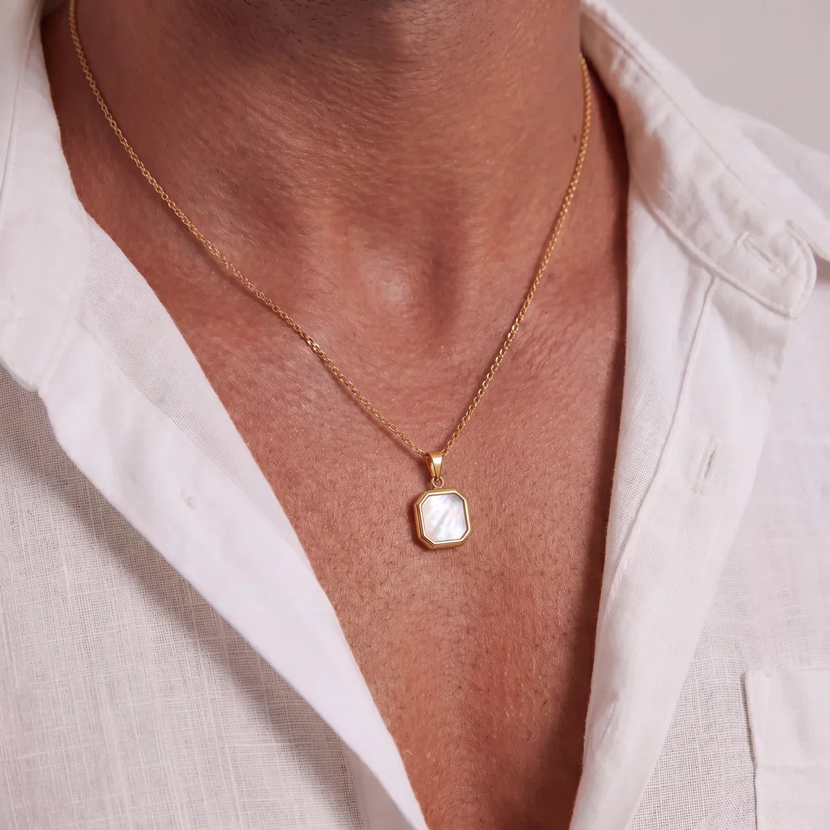 pendant necklace men gold white shirt