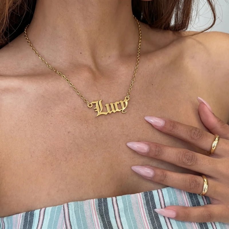 Old English Name Plate Necklace | Monrich